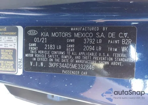 2021 Kia Forte Gt-Line from USA, damaged, VIN 3KPF34AD5ME332846